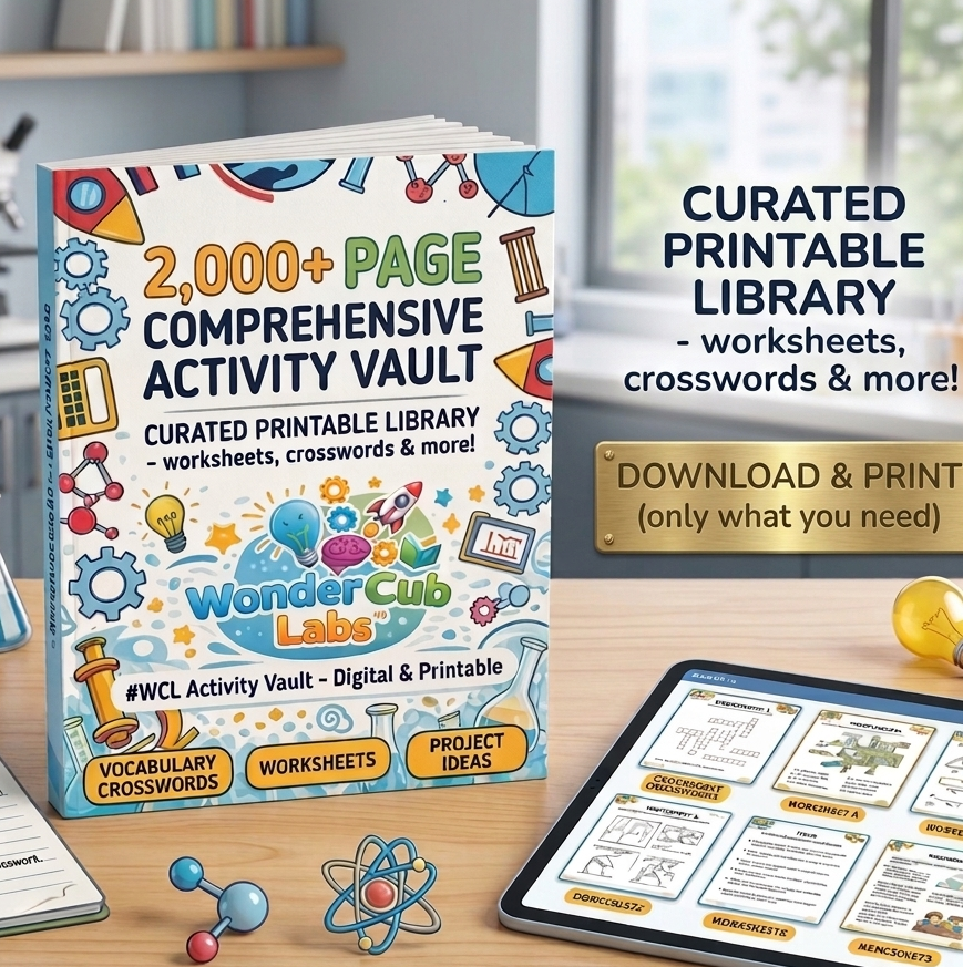 Comprehensive activity book for kids with a tablet displaying digital content on a desk.