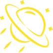 Yellow planet icon with a star-like symbol on a black background
