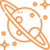 Illustration of a planet with rings and stars on a white background