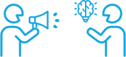 Two people with a megaphone and a virus icon, symbolizing communication or announcement about a health issue.